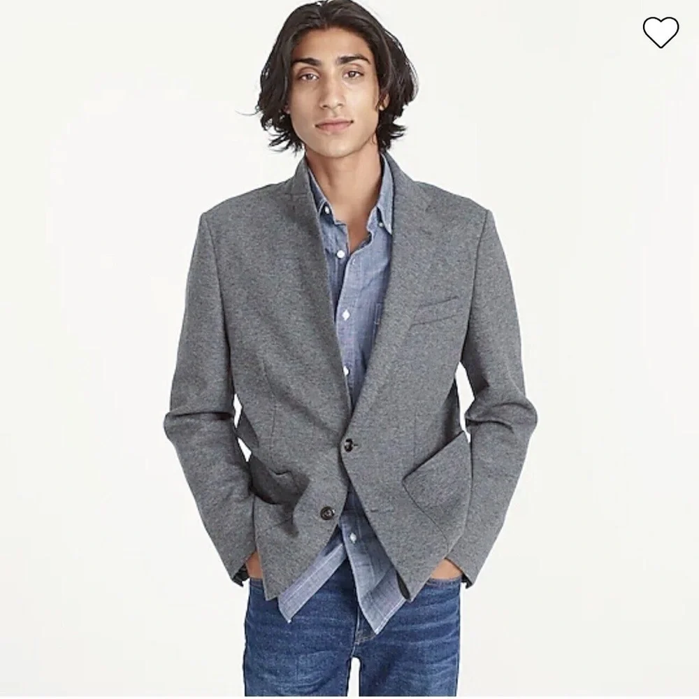 J Crew • Slim-fit knit suit jacket in wool-cotton blend Heather Grey blazer